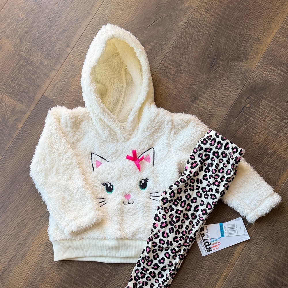 Kids Headquarters Cream Hoodie and Leopard Leggings Set